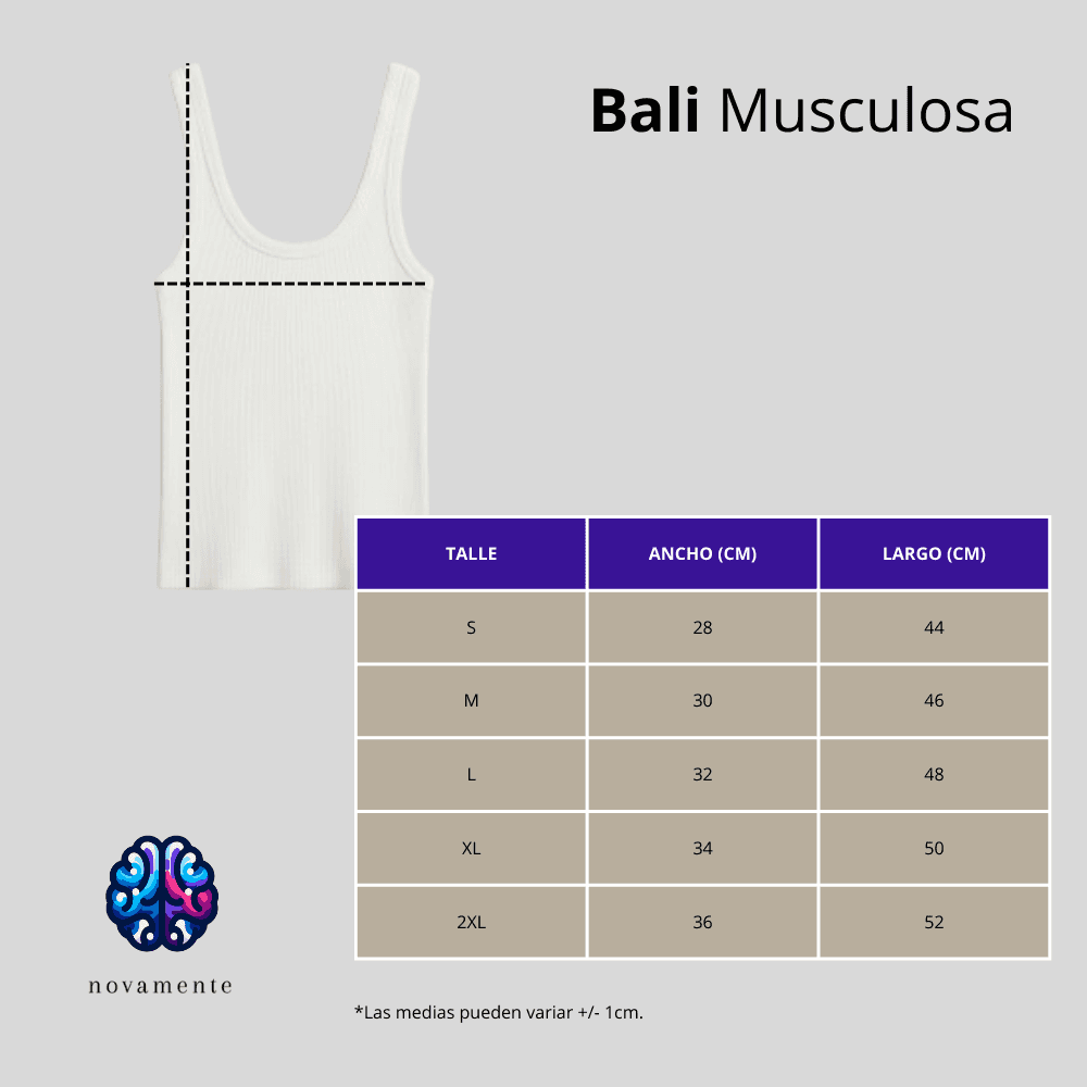 Musculosa Bali - Negra - Medidas