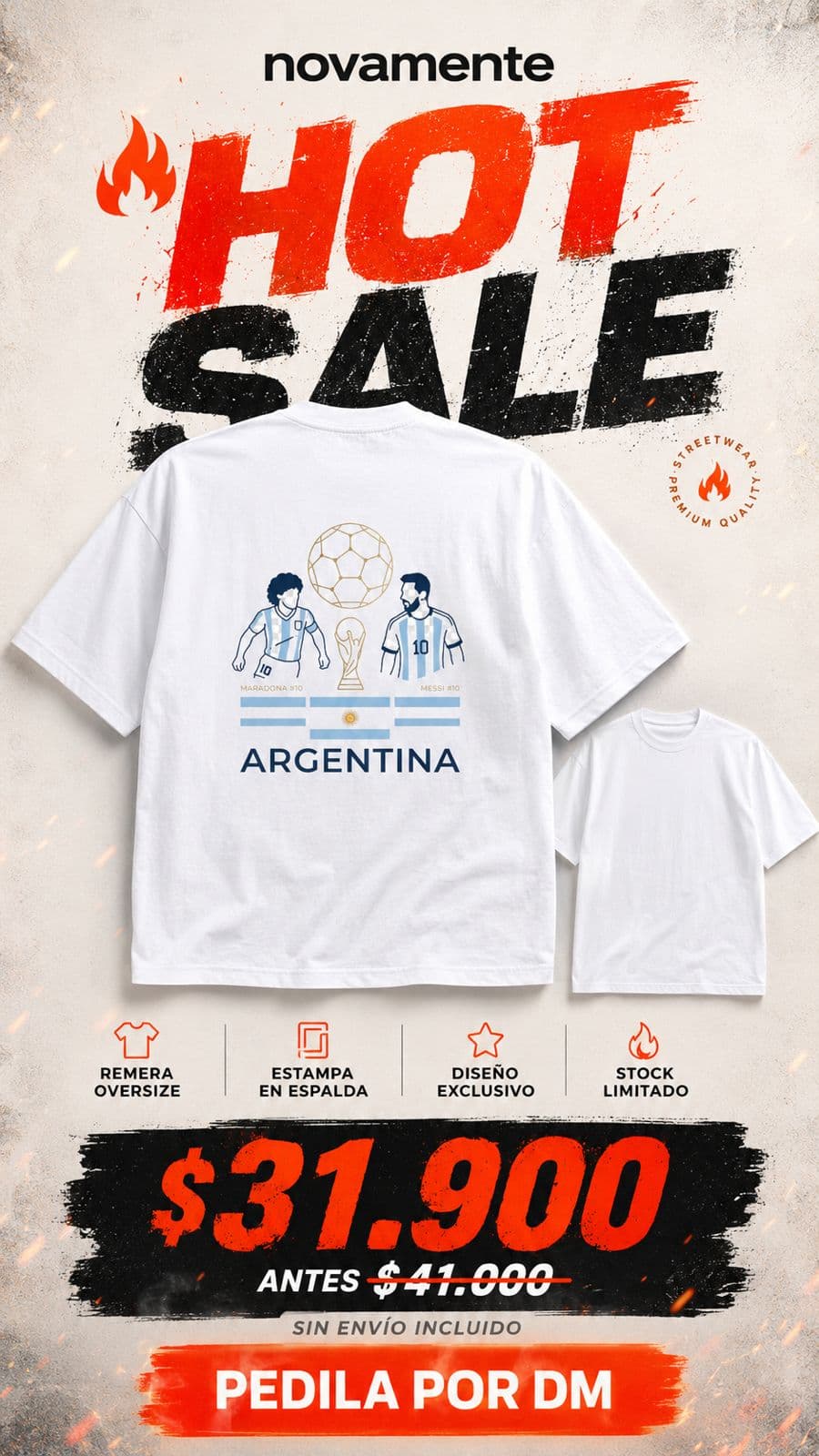 Remera blanca con Maradona y Messi en lineart Argentina — Hot Sale Novamente