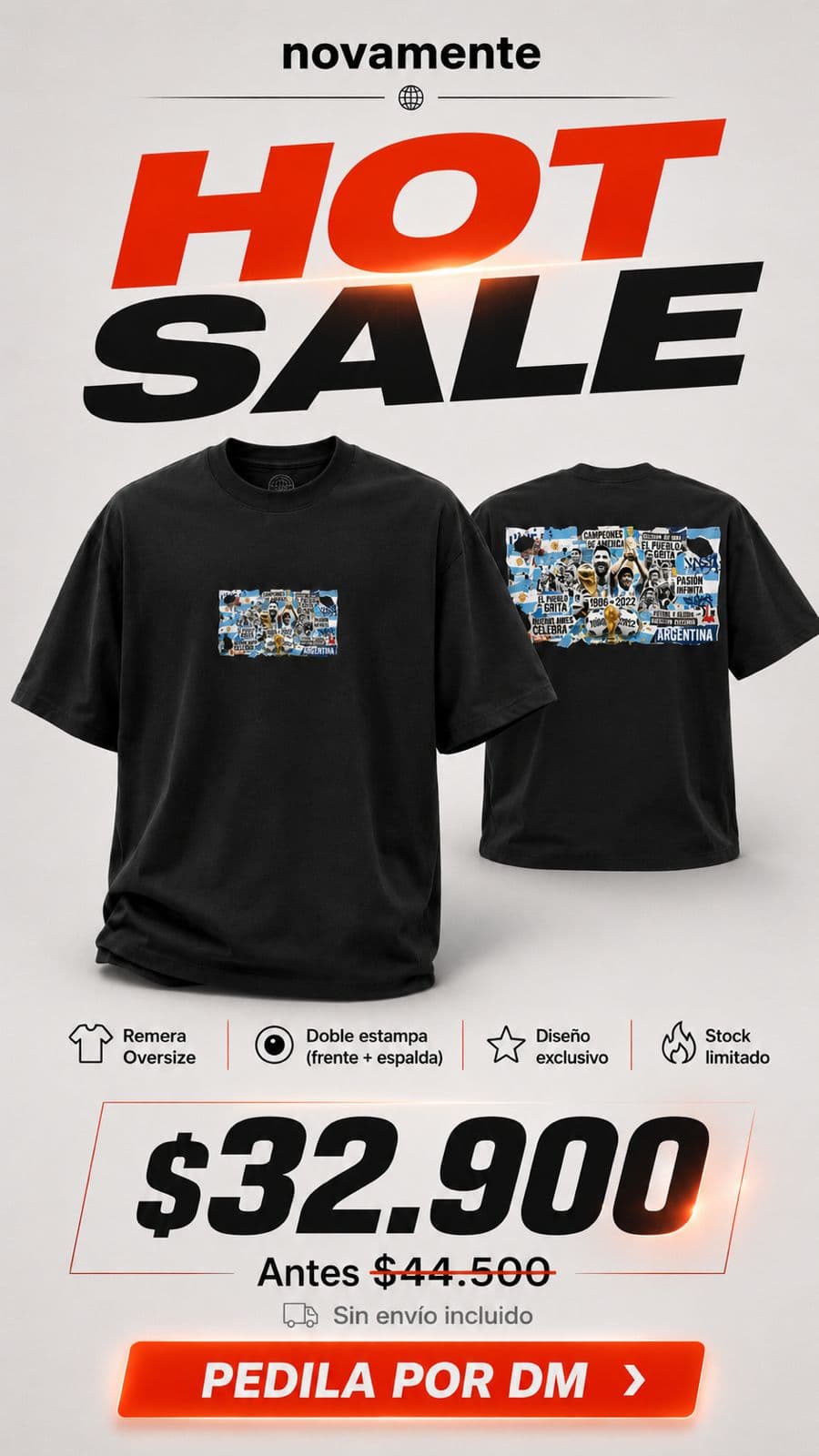 Remera oversize negra con collage doble estampa de cultura argentina — Hot Sale Novamente