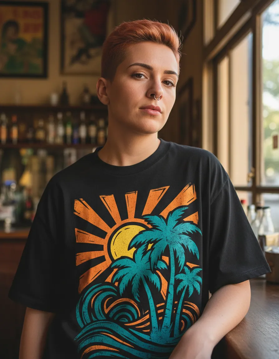 Remera oversize negra personalizada Novamente con estampa generada con IA en CABA