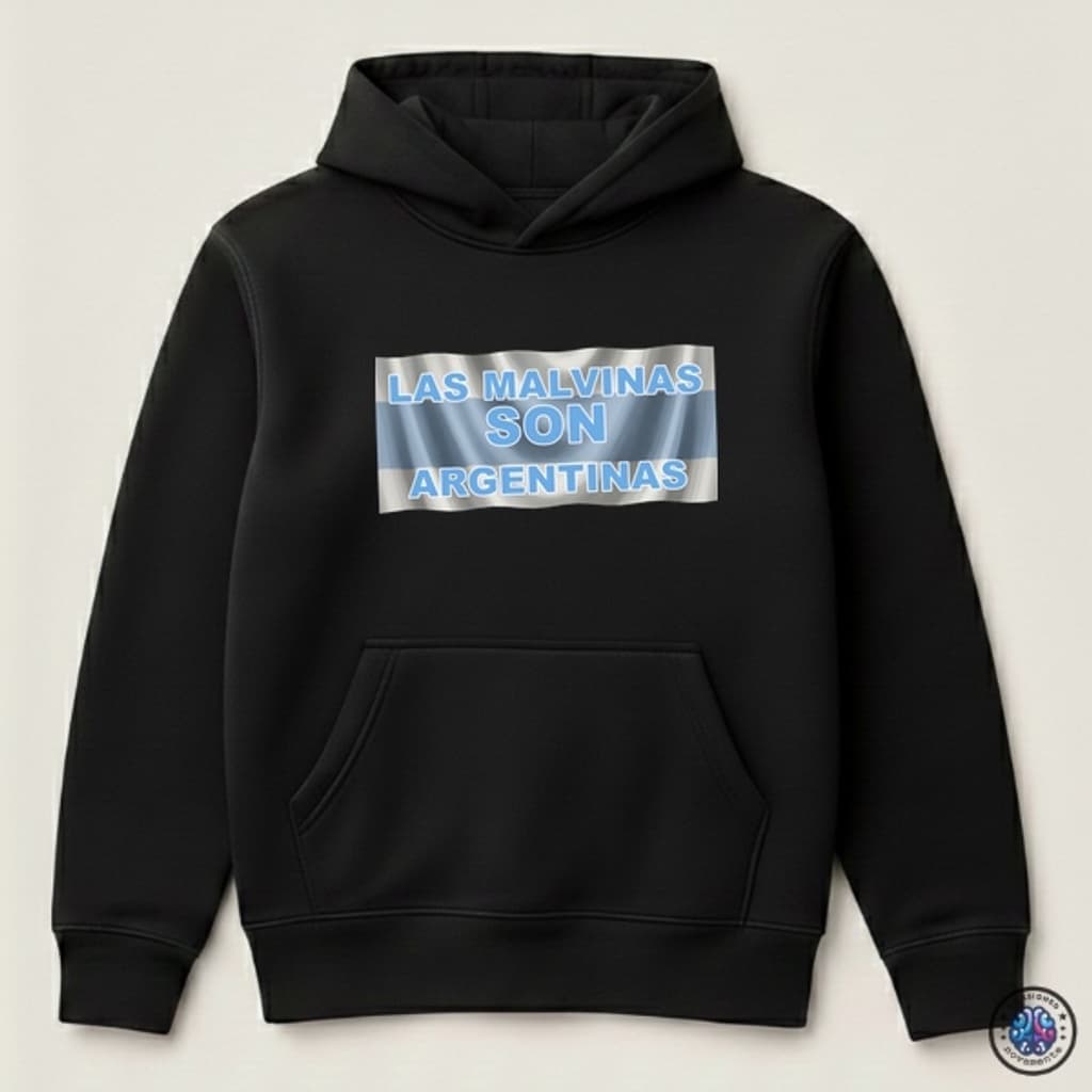 Bandera — Hoodie negro Serie Malvinas Novamente, packshot