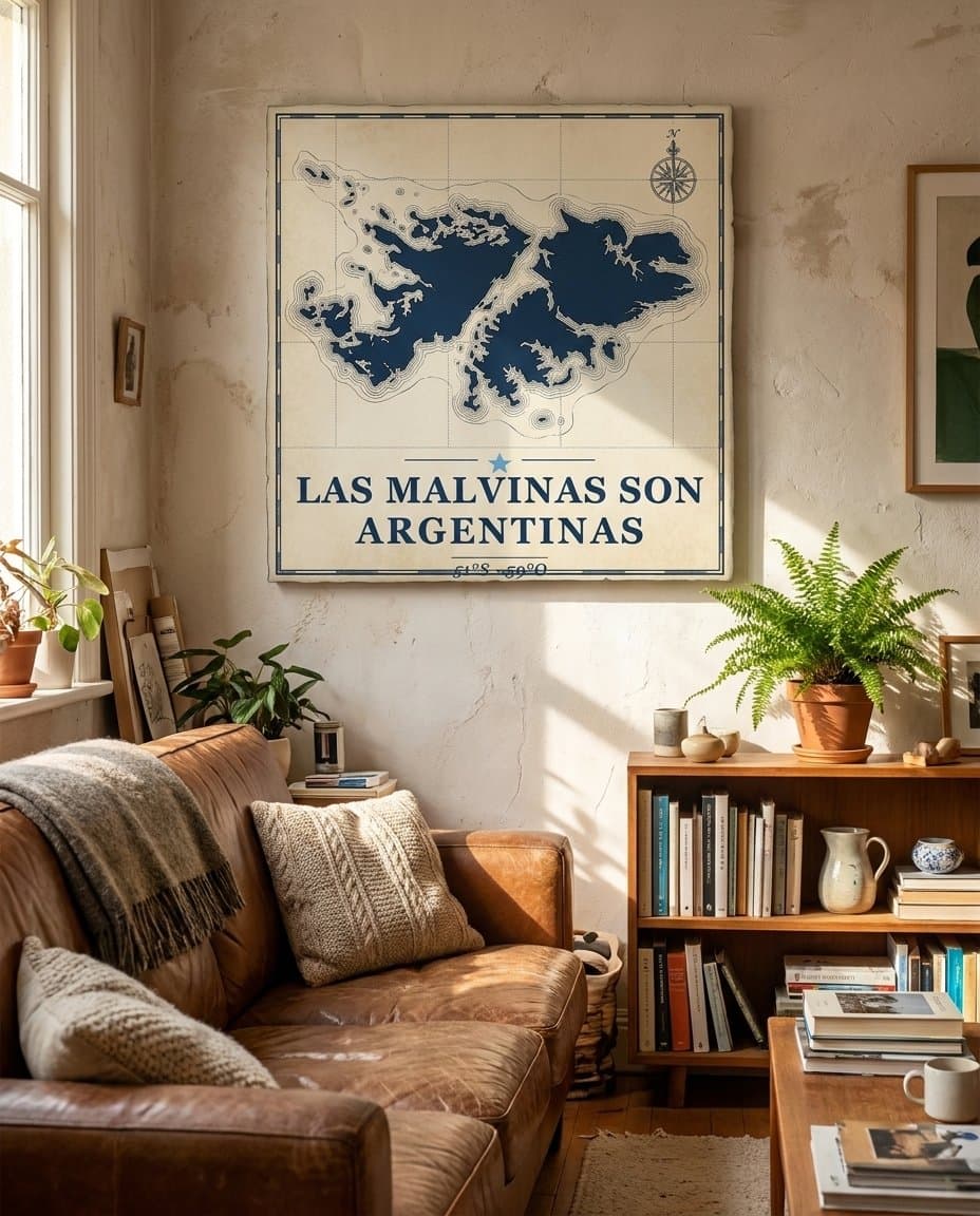 Carta Náutica — Lienzo, Serie Malvinas Novamente, foto lifestyle en living