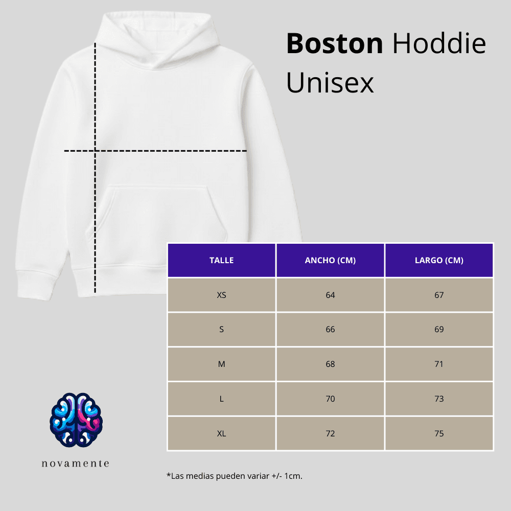 Buzo Hoodie Unisex - Blanco - Medidas