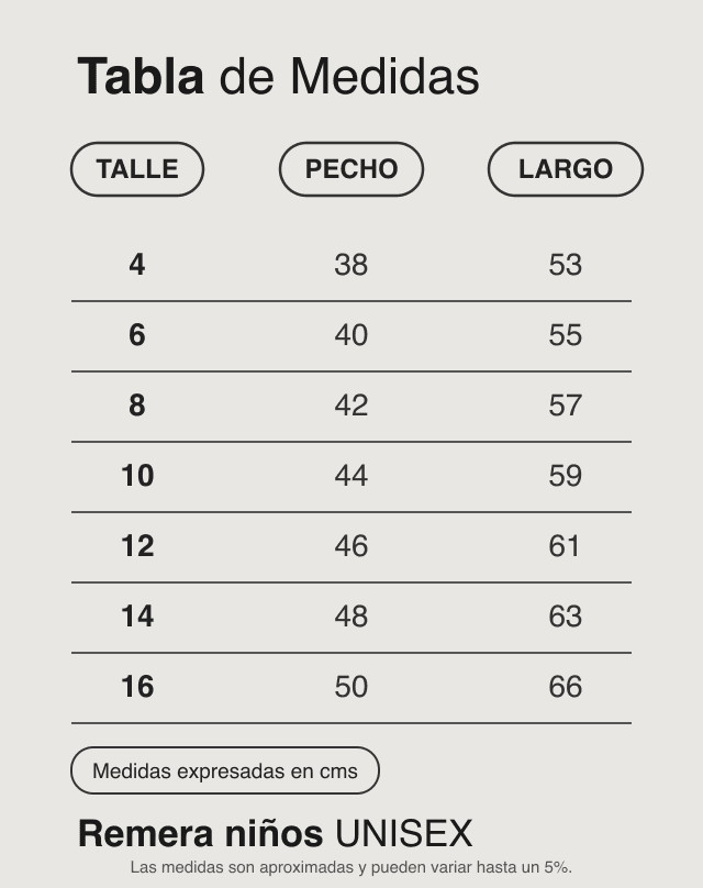 Bambino Remera Infantil - Celeste - Medidas
