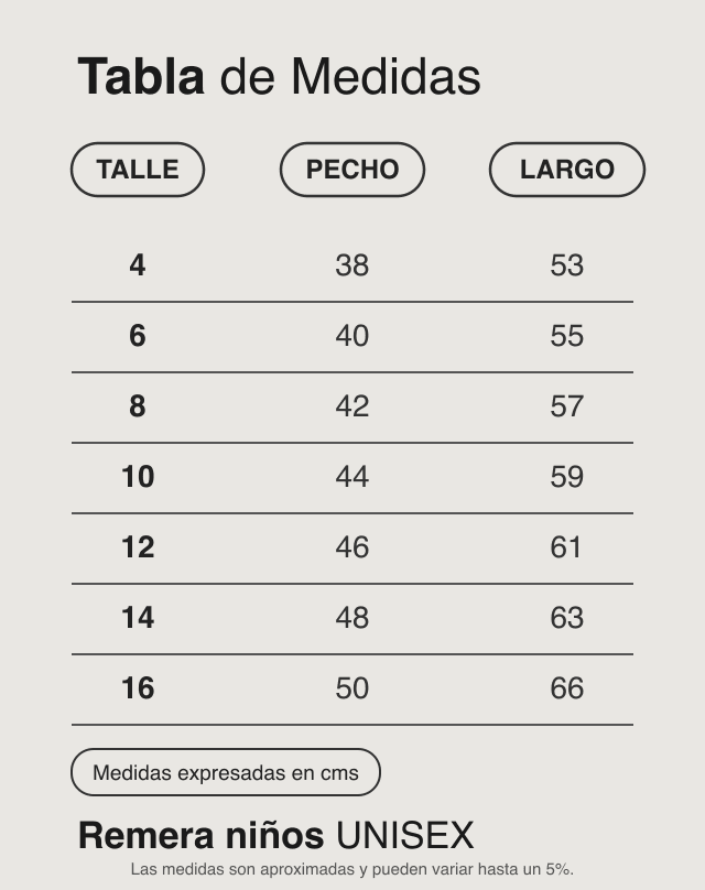Tabla de medidas Bambino Remera Infantil - Celeste