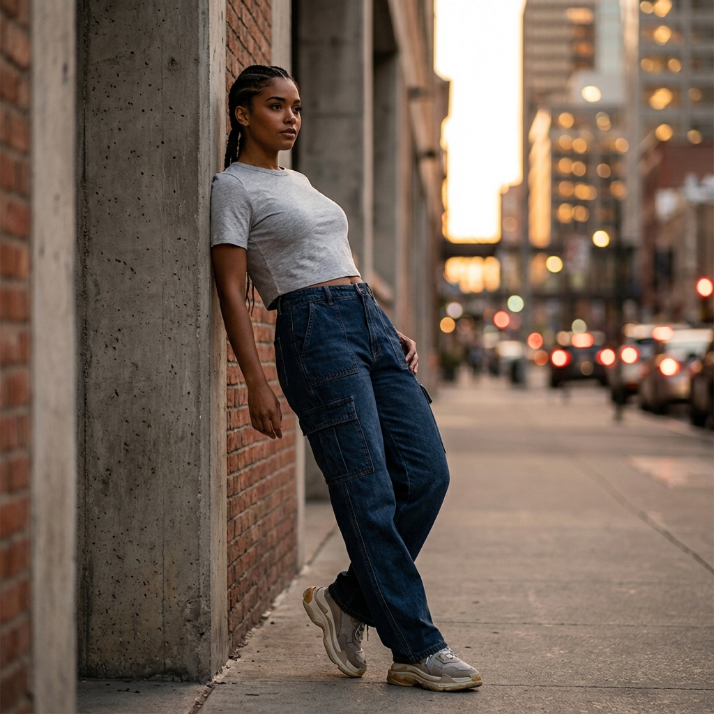 Remera Crop Mujer - Gris Melange - Lifestyle 2